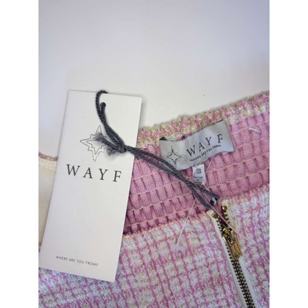 WAYF Pink Tweed Zip Front Crop Top Textured Smocked Back Size S - Picture 9 of 13